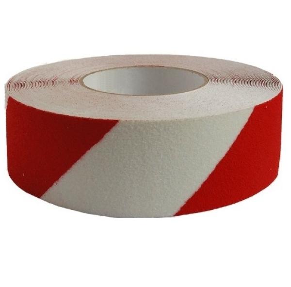 Antirutsch Klebeband rot-weiß 50mm breit selbstklebend grobkörnig Antislip Tape