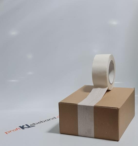 Papierpackband fadenverstärkt naturweiß Premium Klebeband 0,12mm dick - 50mm x 50m